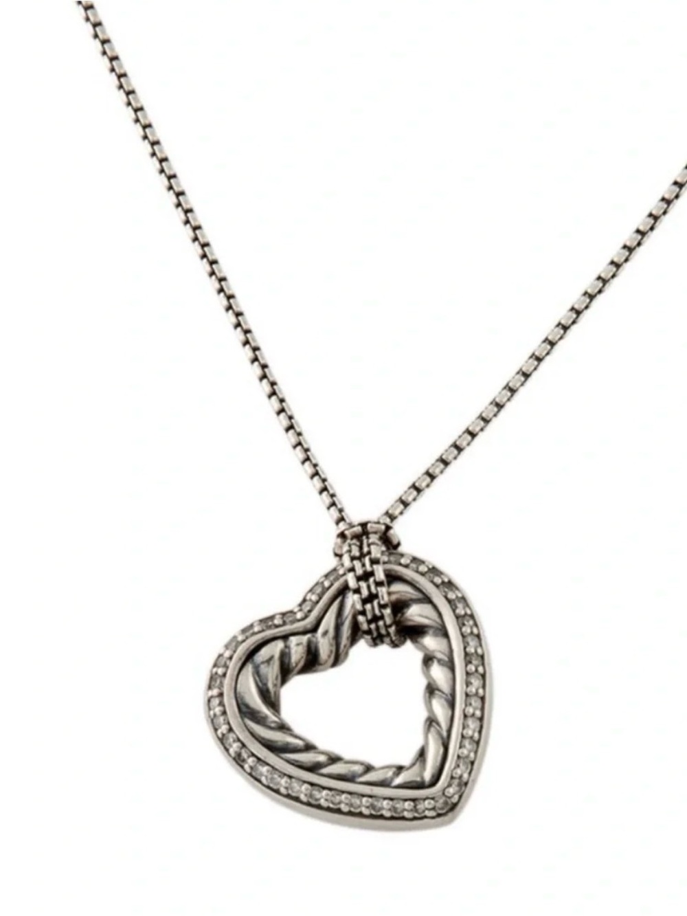 David Yurman Cable Diamond Heart Pendant Necklace